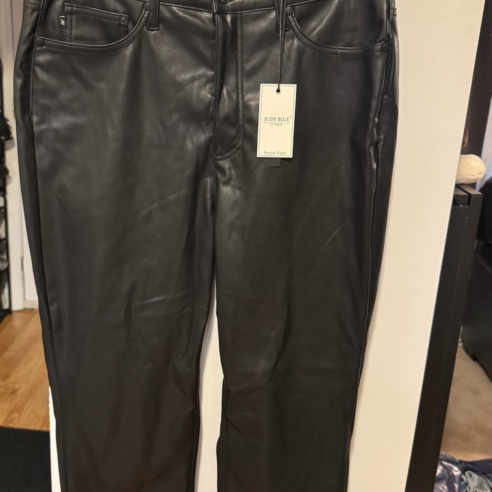 Judy Blue Black Straight Leg Leather Pants - Tummy Control NWT
